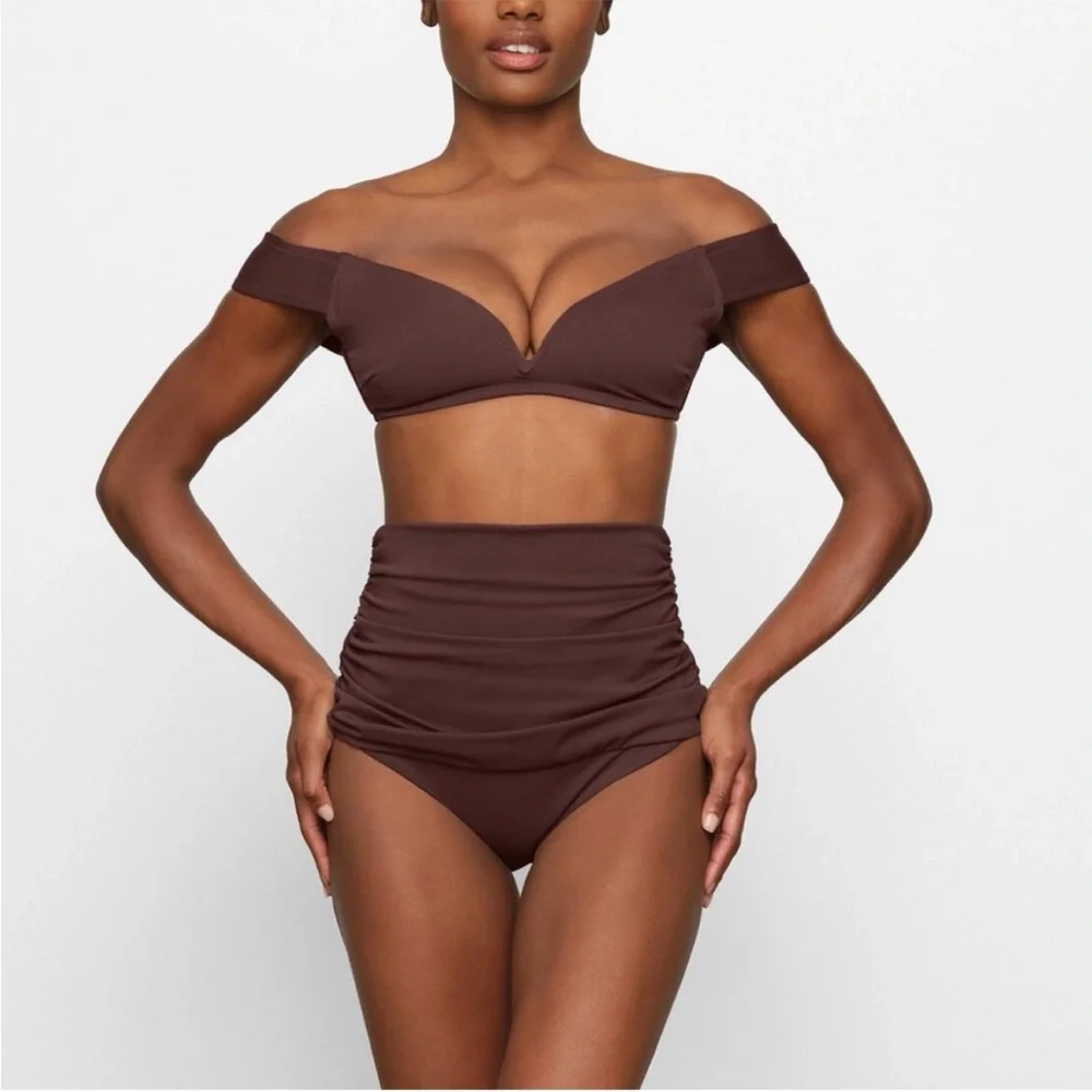 SKIMS Cocoa Sculpting Swim Off-Shoulder Top